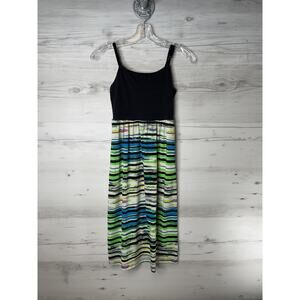 Kandy Kiss Dress Womens XS Black Multicolor Striped Maxi Sundress Casual‎
